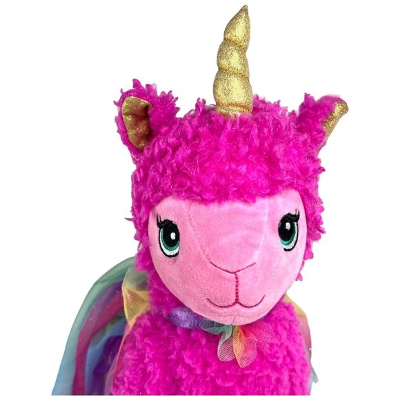 Build A Bear Pink Sparkle LlamaCorn Plush Llama Unicorn Rainbow Net Outfit Toy - Picture 3 of 11